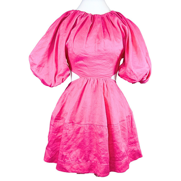 NWT Aje Admiration Hot Pink Balloon Sleeve Corset LaceUp Bow Mini Dress‎ US4|AU8 - Picture 6 of 13